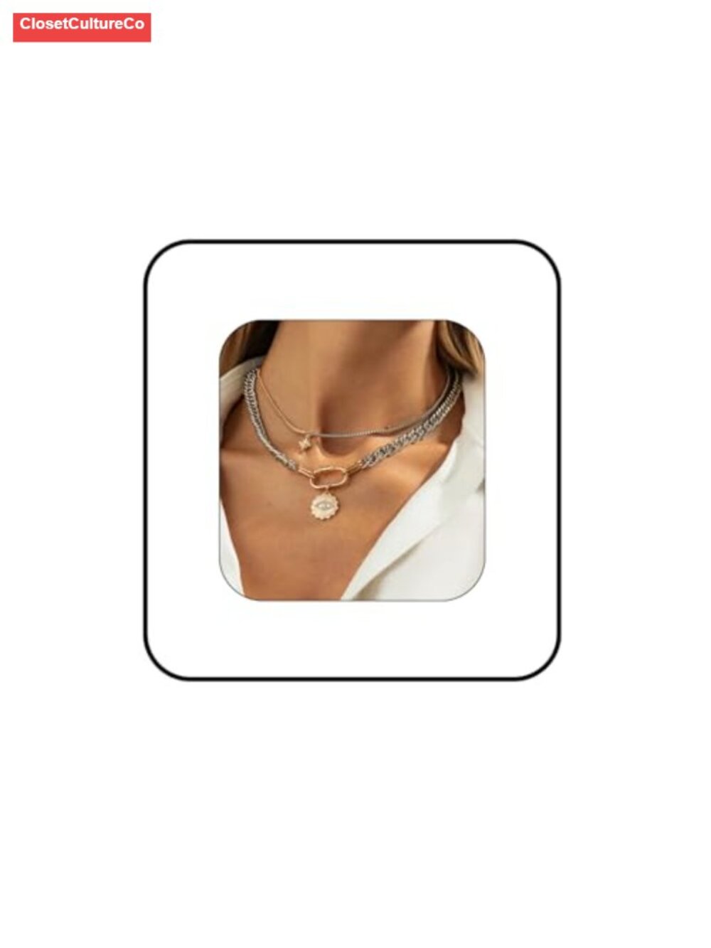 Gold & Silver Plated Layered Necklace Set 3PCS Chunky Mixed Metal Chain